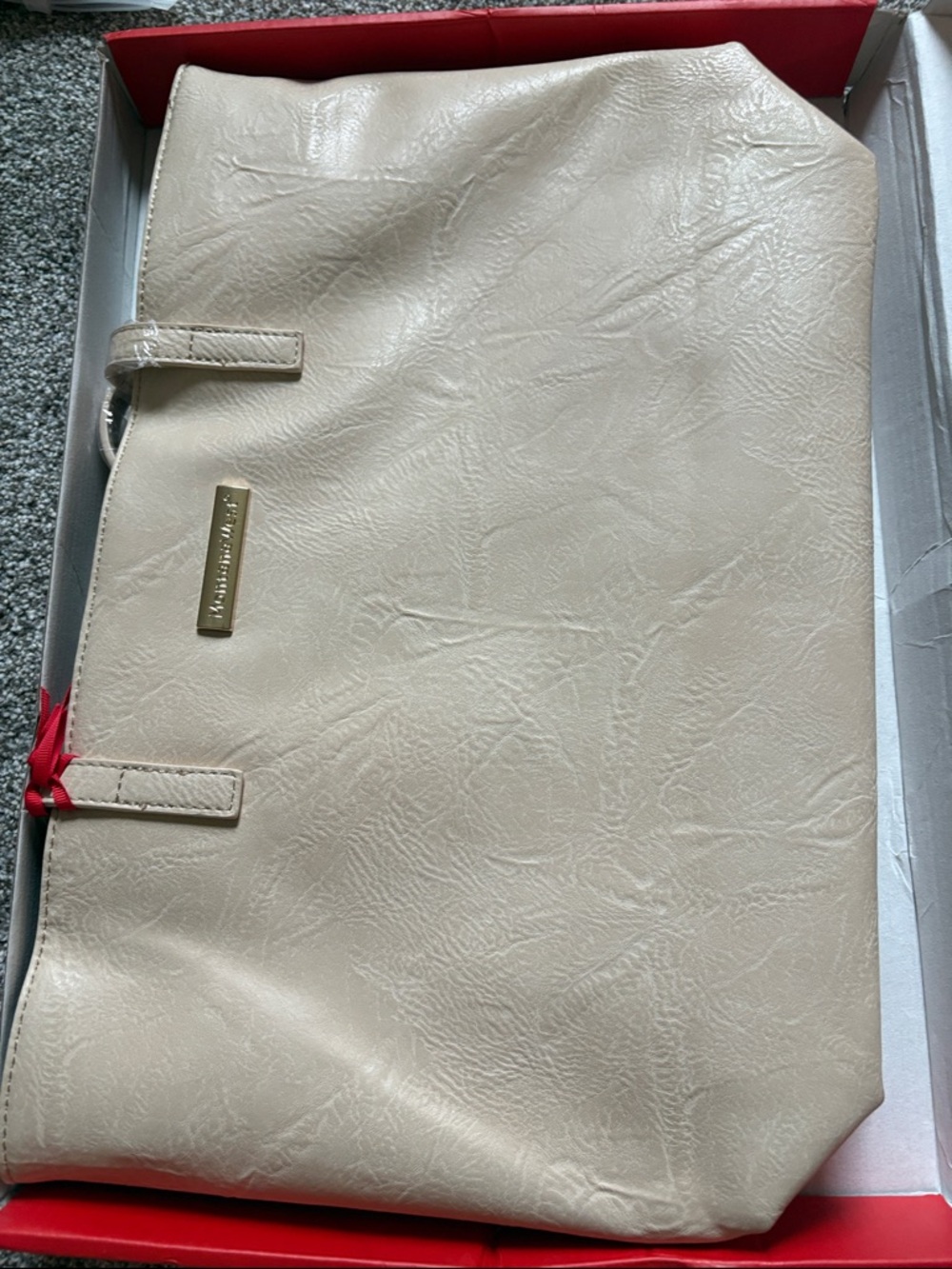 Montana West Cream Tote Bag with Gold Plate